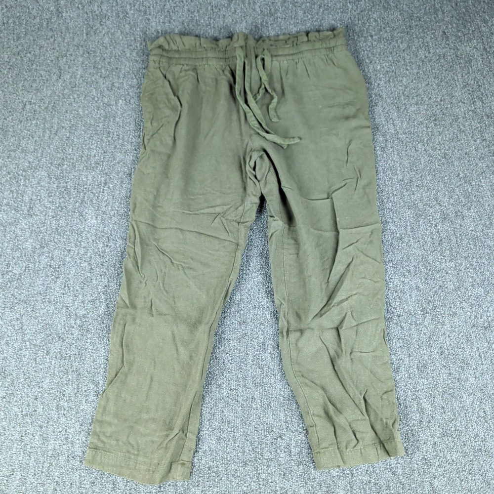 Skylar + Madison Size M Womens Olive Green Cotton Linen Paperbag Waist Pants
